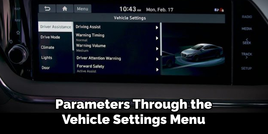 Parameters Through the Vehicle Settings Menu